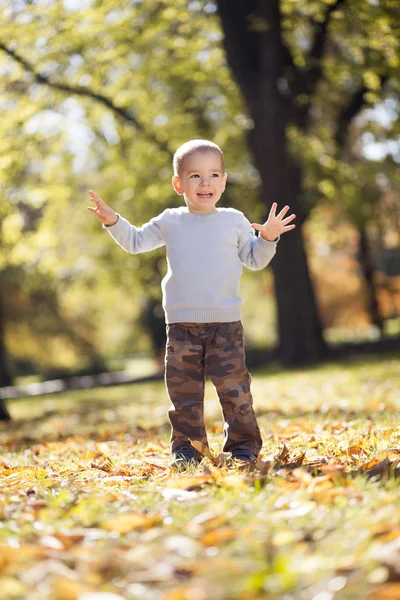 Garçon au parc d'automne — Photo