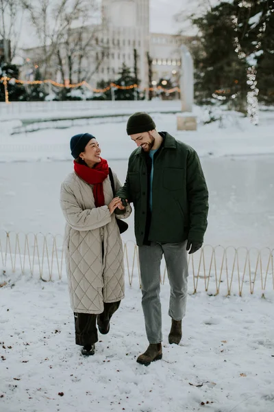 Koreli bir kadın ve beyaz bir adam karlı bir parkta geziniyorlar. Donmuş bir gölün yanında yürürken el ele tutuşup birbirlerine gülümserler. Kış mevsimindeyiz, her yer karla kaplı..