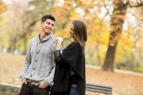 Coppia nel parco autunnale — Foto Stock