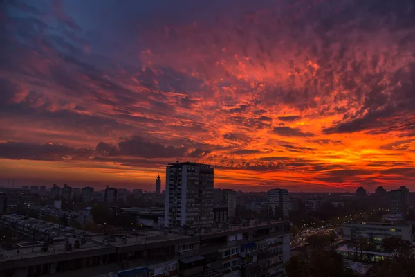 Red clouds over Belgrade — Stock Photo, Image