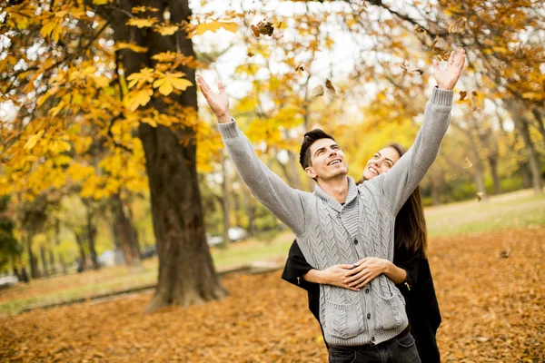 Coppia nel parco autunnale — Foto Stock