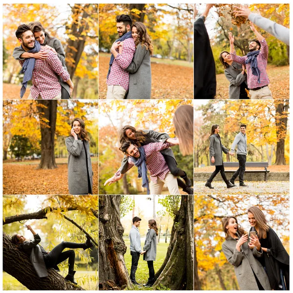 Young people in the autumn park