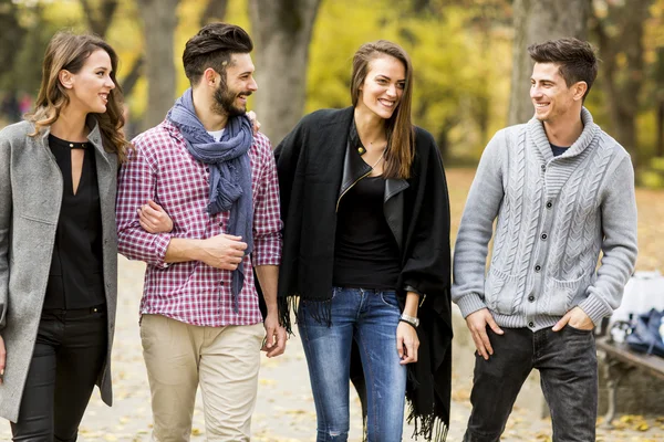 Jonge mensen in de herfst park — Stockfoto