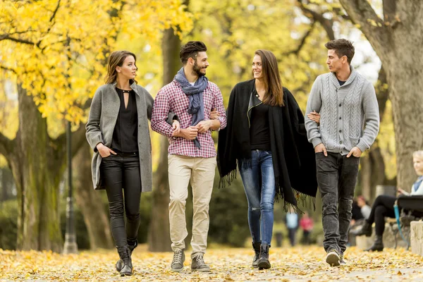 Young people in the autumn park — Stock Photo, Image