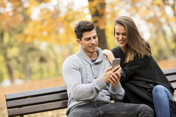 Pareja en el parque de otoño —  Fotos de Stock