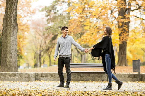 Couple in the autumn park — Stock Photo, Image