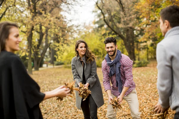 Young people in the autumn park — Stock Photo, Image