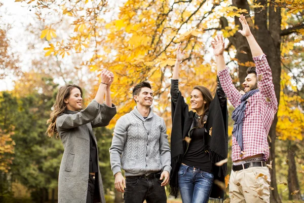 Giovani nel parco autunnale — Foto Stock