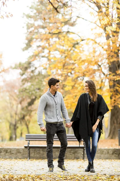 Paar in de herfst park — Stockfoto