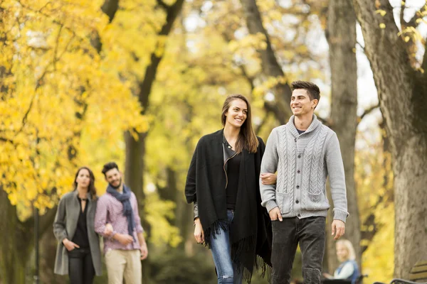 Young people in the autumn park — Stock Photo, Image