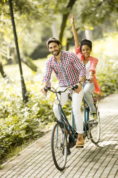 Young couple on bicycle — Stock Photo, Image
