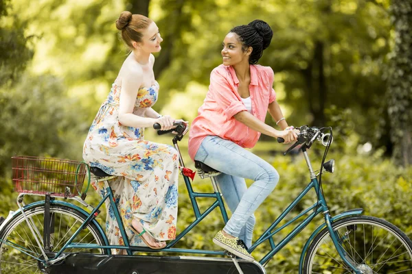 自転車と若い女性 — ストック写真