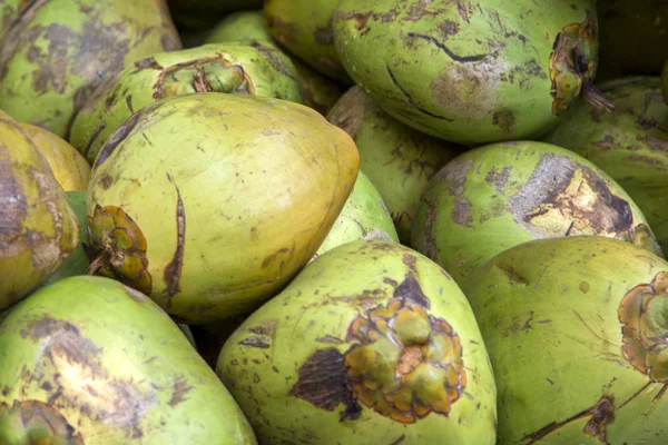 市場で緑のココナッツ — ストック写真