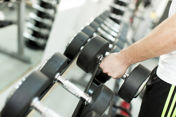 Dumbbells in the gym closeup