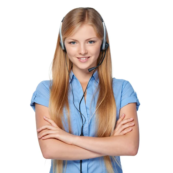Woman support phone operator in headset — Stock Photo, Image