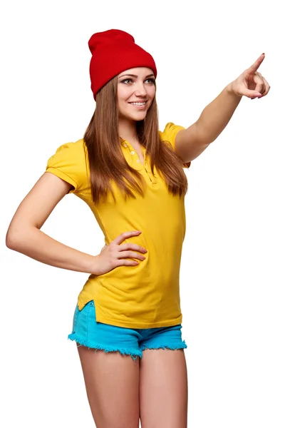 Teen funky girl standing with a frame — Stock Photo, Image