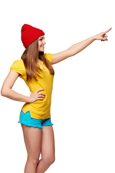 Teen funky girl standing with a frame — Stock Photo, Image