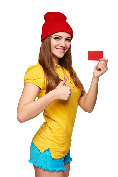 Teen funky girl standing with a frame — Stock Photo, Image