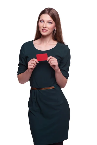 Business woman holding kreditkort — Stockfoto