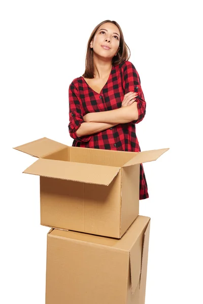 Young woman with cardboard boxes — Stock Photo, Image