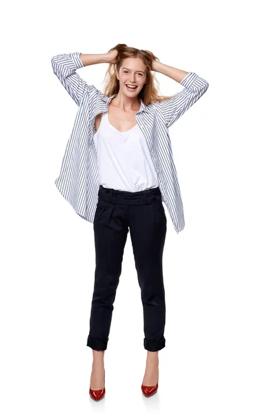 Mujer en longitud completa feliz sonriendo —  Fotos de Stock