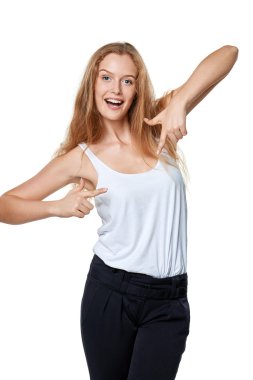 Woman pointing at herself clipart