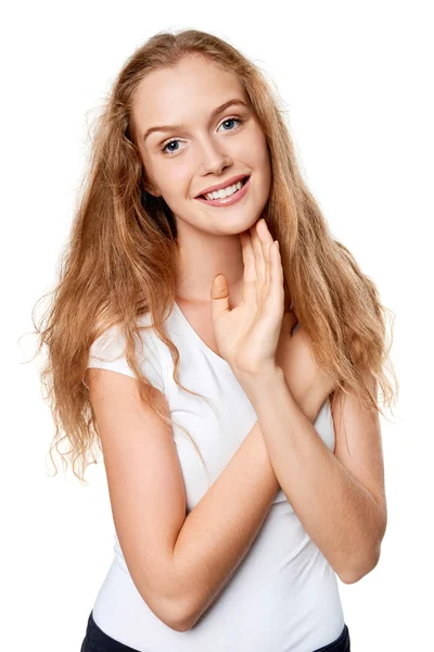 Portrét mladé ženy veselý usměvavý — Stock fotografie
