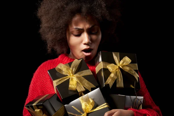 Black Friday Försäljning Present Present Firande Koncept Känslomässig Afro Amerikansk — Stockfoto