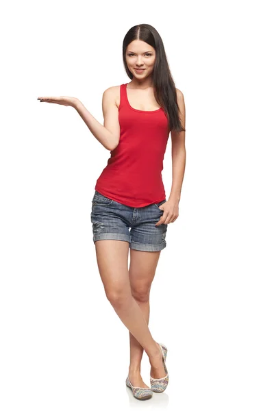 Woman showing blank copy space on the palm — Stock Photo, Image