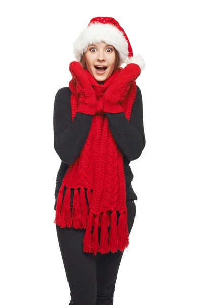 Surprised Xmas woman — Stock Photo, Image