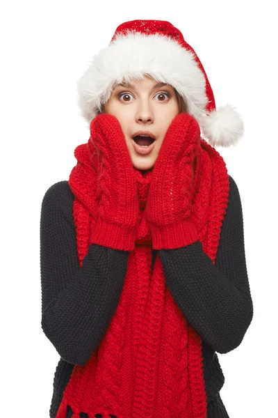 Surprised Xmas woman — Stock Photo, Image