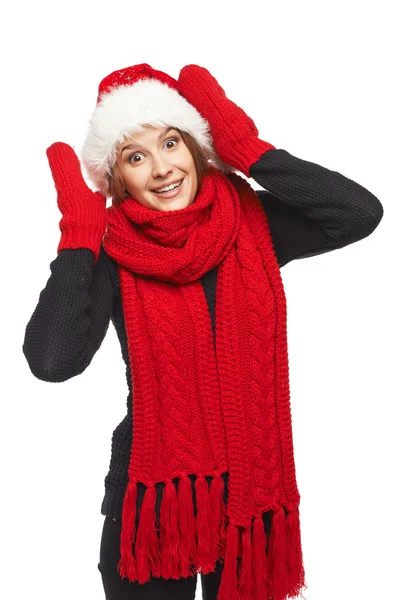 Surprised Xmas woman — Stock Photo, Image