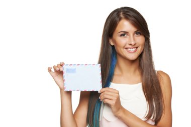 Woman showing blank envelope clipart