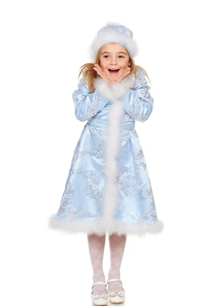 Surprised little snow maiden — Stock Photo, Image