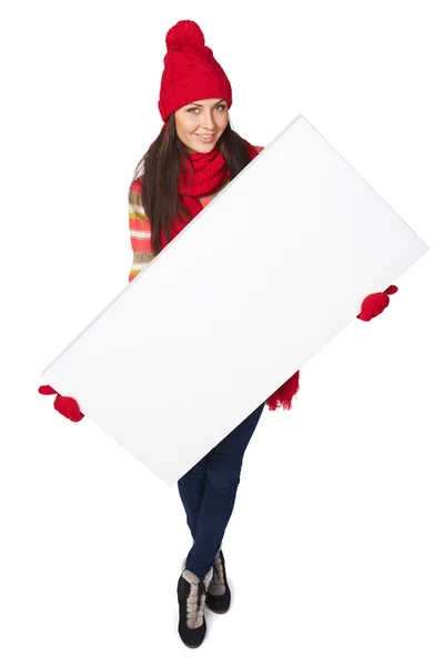 Winterfrau mit weißem Banner — Stockfoto