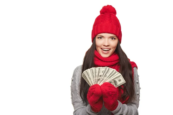 Winter us dollar woman — Stock Photo, Image