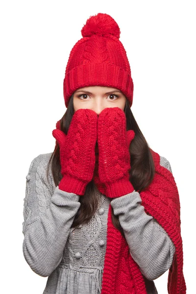 Surprised winter woman — Stock Photo, Image