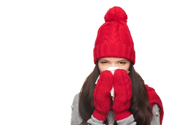 Winter vrouw ziek — Stockfoto