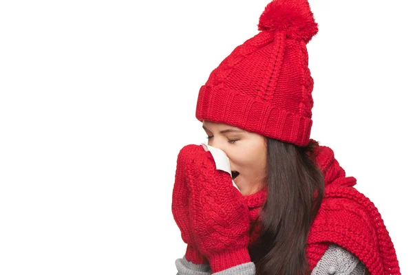 Winter woman ill — Stock Photo, Image