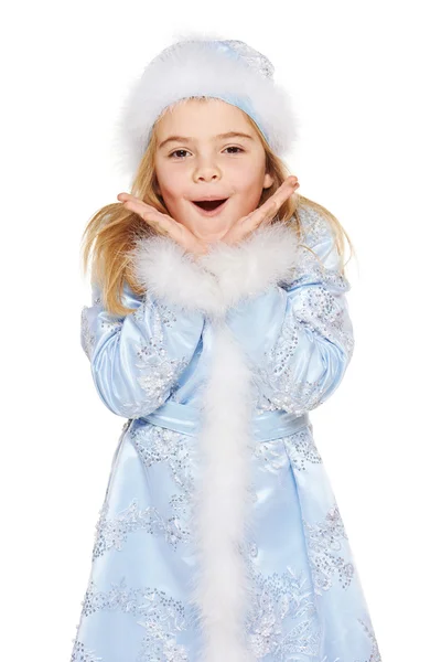 Surprised little snow maiden — Stock Photo, Image