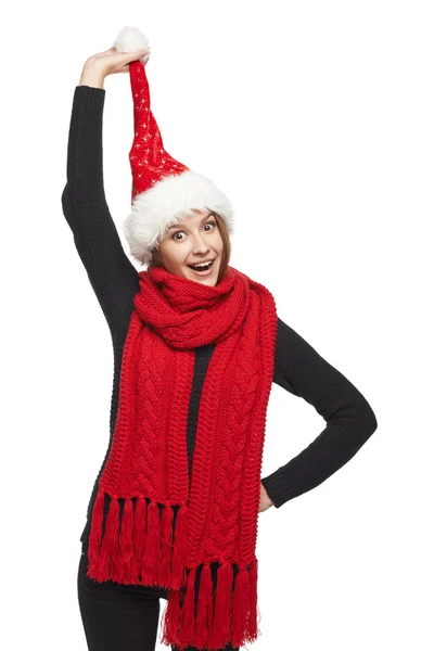 Christmas woman surprised — Stock Photo, Image