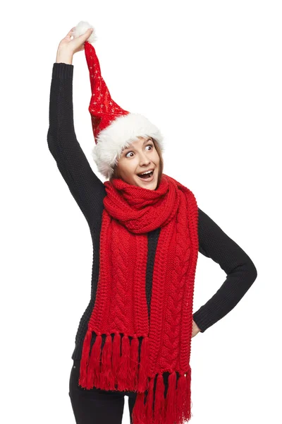 Christmas woman surprised — Stock Photo, Image