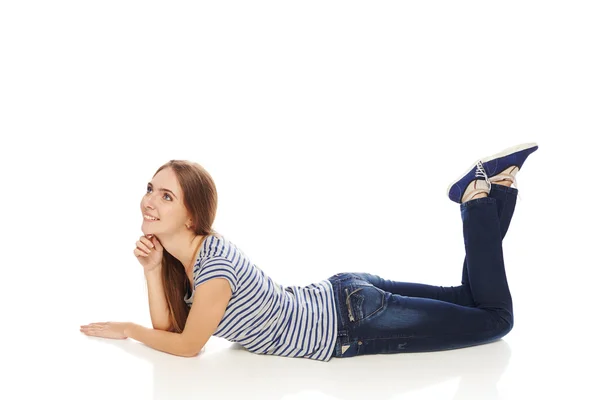 Woman lying on the floor — Stock Photo, Image