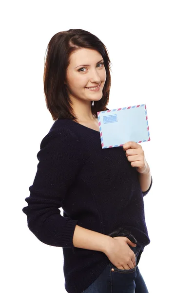 Geschäftsfrau zeigt leeren Umschlag — Stockfoto