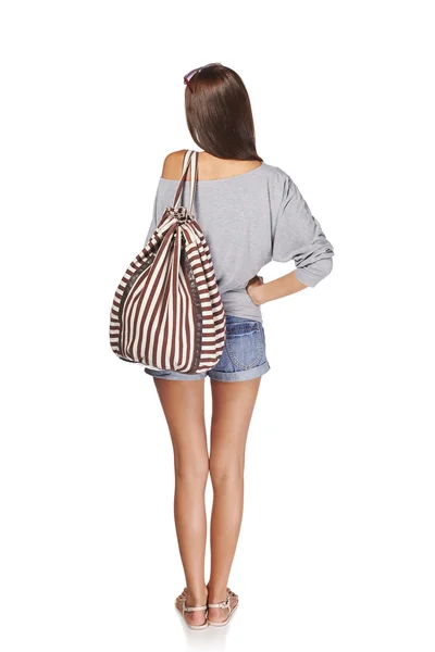Menina vista traseira com mochila — Fotografia de Stock