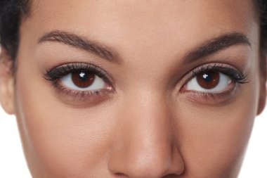 Cropped closeup image of female brown eyes clipart