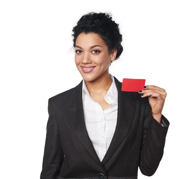 Žena zobrazeno prázdné kreditní kartu pro podnikatele — Stock fotografie