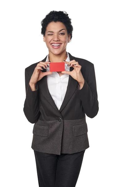 Business woman showing blank credit card — Stock Photo, Image