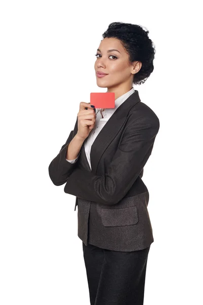 Business woman showing blank credit card — Stock Photo, Image