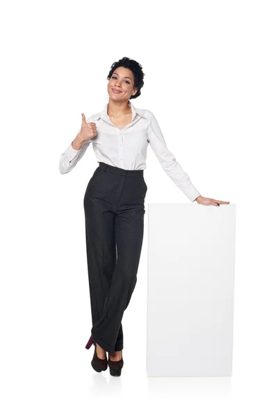 Business woman with blank white board — Stock Photo, Image